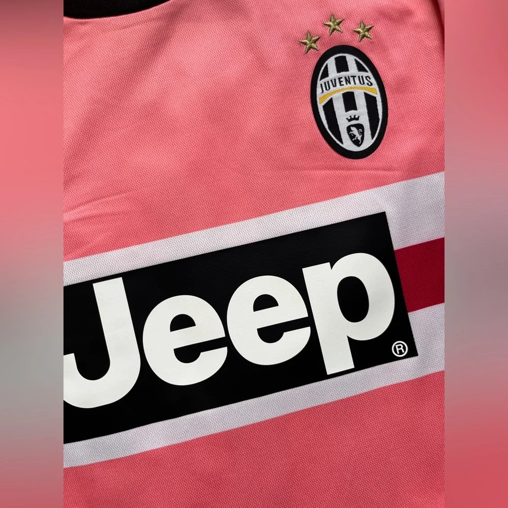 Pogba #10 2015 Longsleeve Juventus Pink Retro Soccer Jersey - Picture 5 of 6